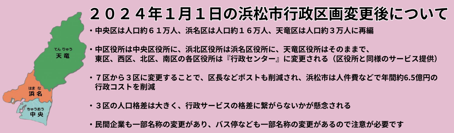 2024年1月1日の浜松市行政区画変更後について
