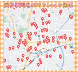 浜松駅周辺のマンション分布